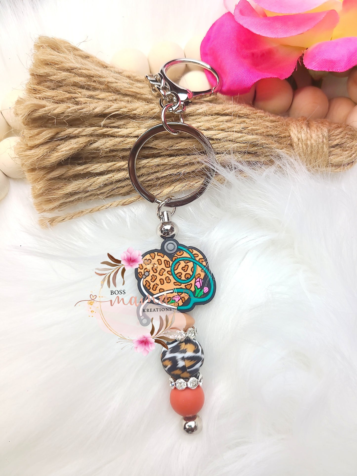 Leopard Heart Bar Keychain (RTS)