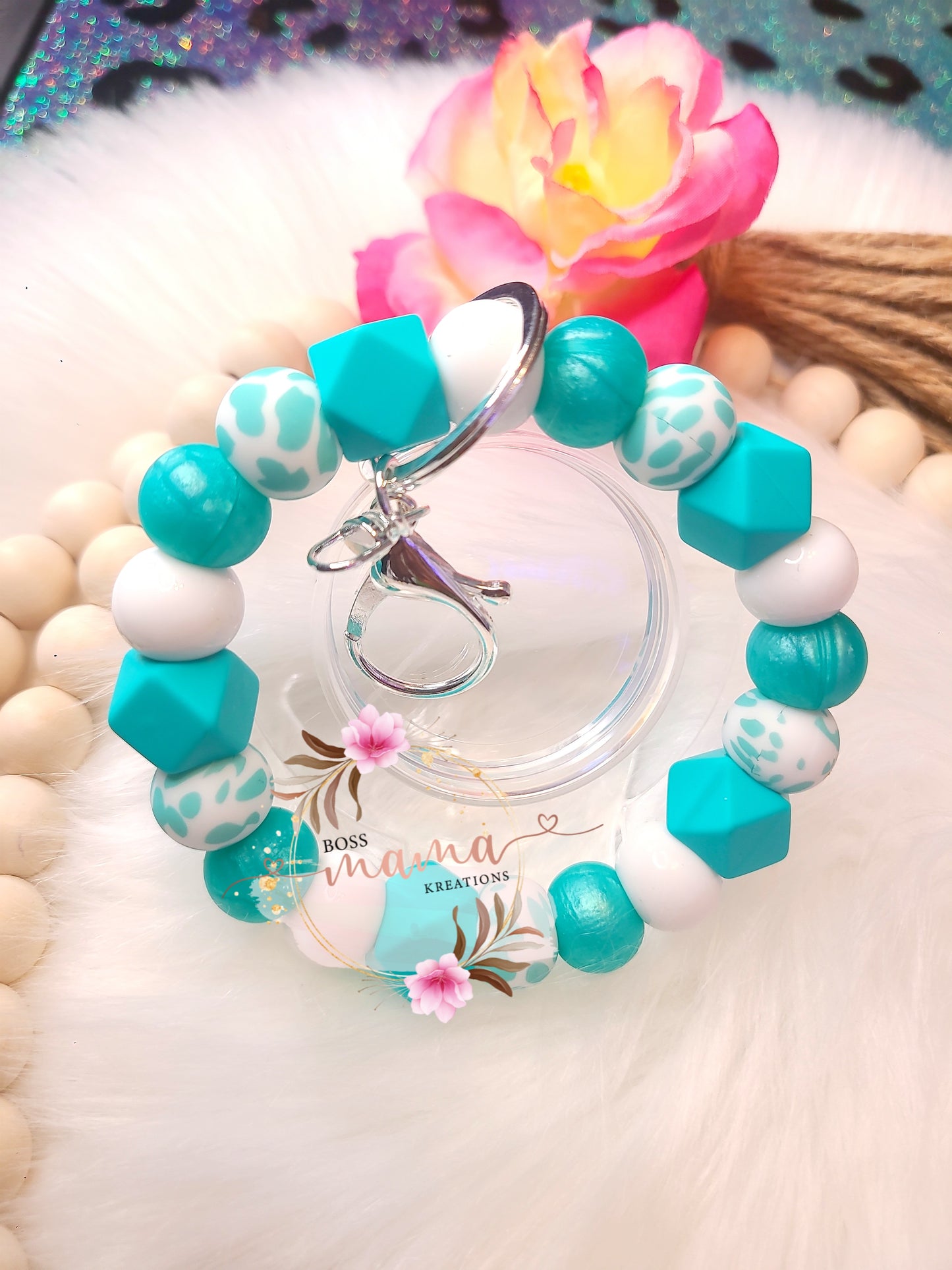 Turquoise Cow Wristlet (RTS)