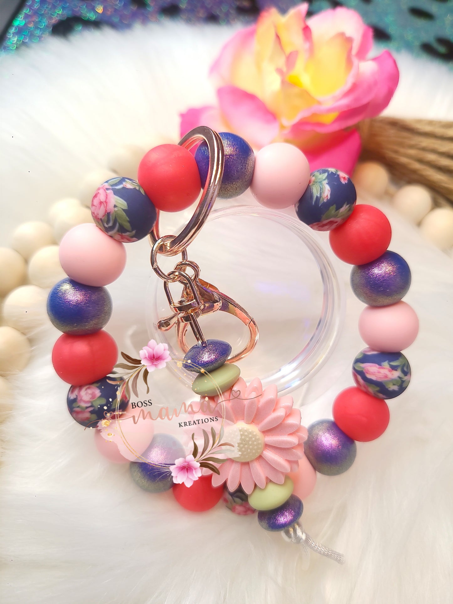 Navy Floral Wristlet (RTS)