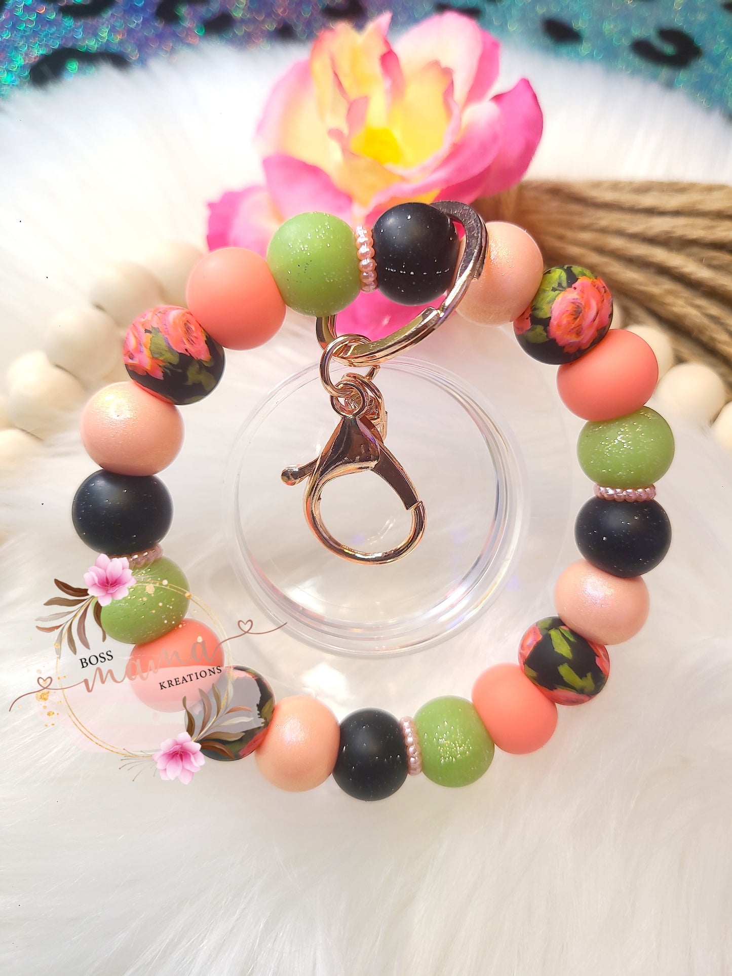 Dark Floral Rose Wristlet (RTS)