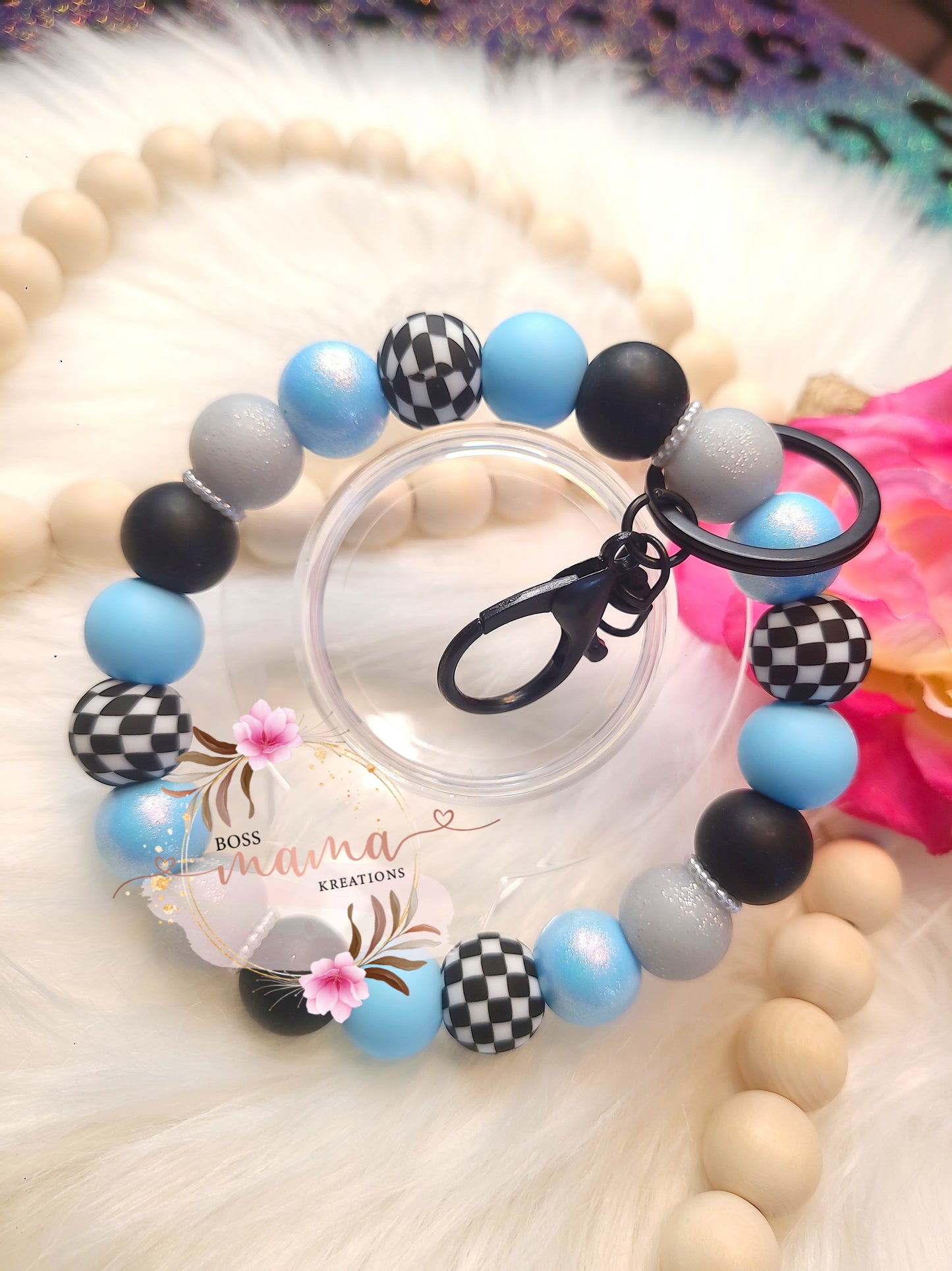 Baby Blue Checkered Wristlet (RTS)