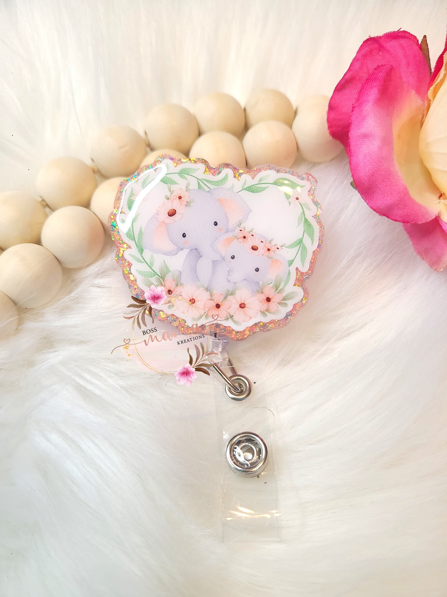 Floral Elephants Badge (RTS)