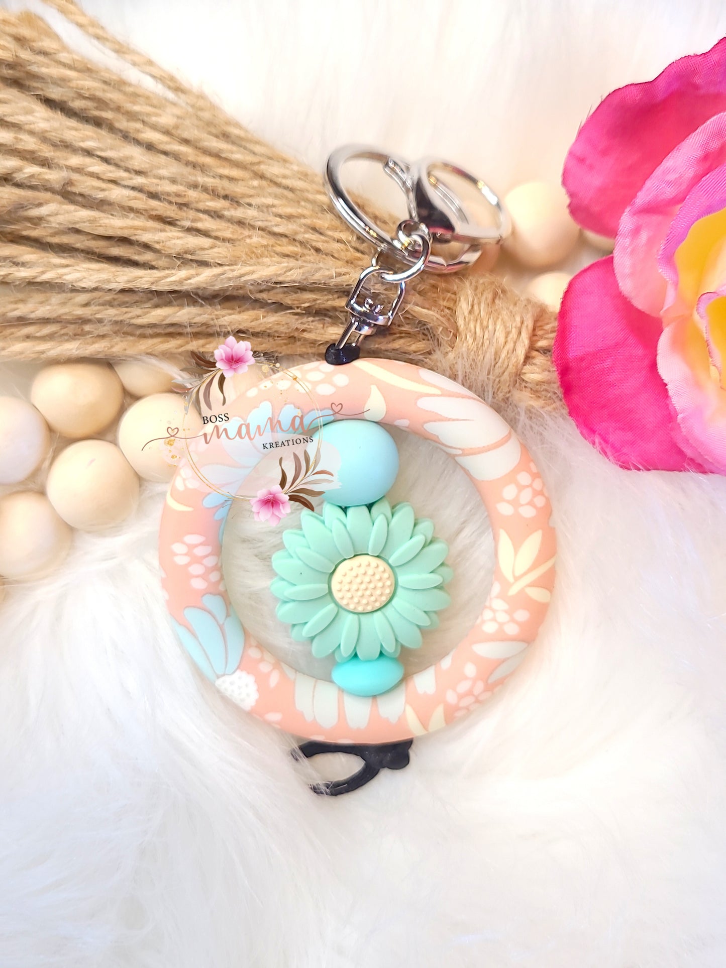 Coral Floral KeyRing (RTS)
